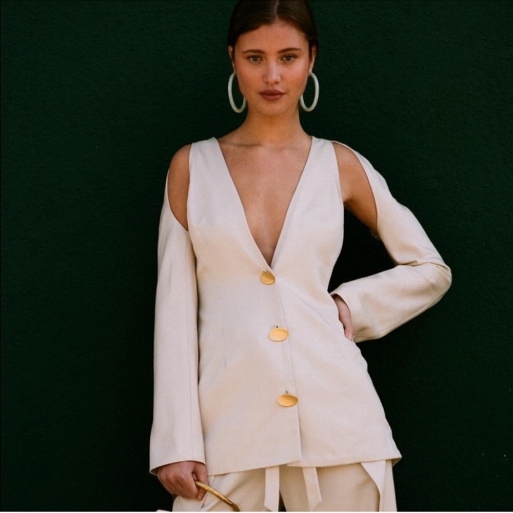 Chic Cream Blazer with Gold Buttons